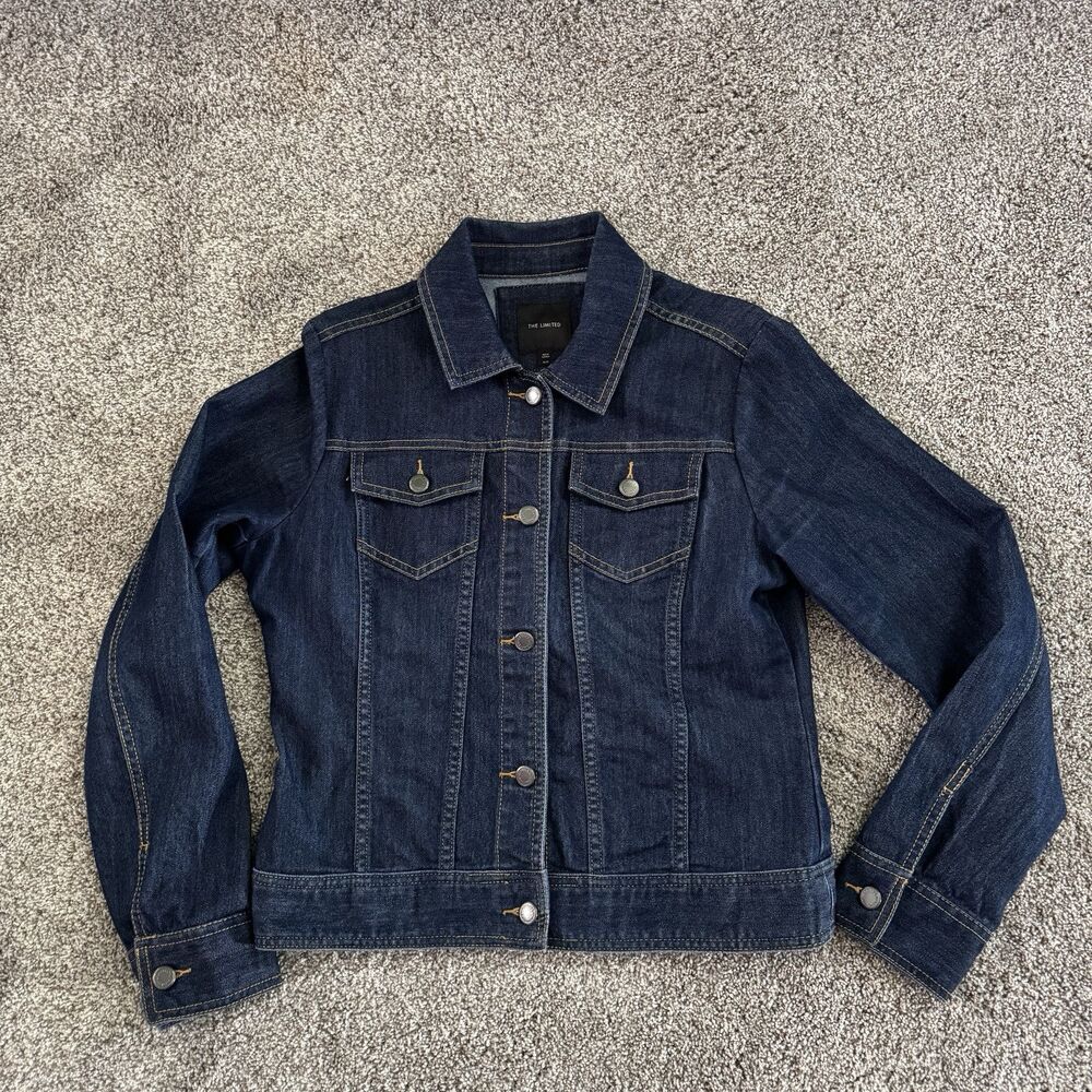 The Limited Denim Jean Jacket Dark Wash Stretch Long Sleeve Size Medium NWOT